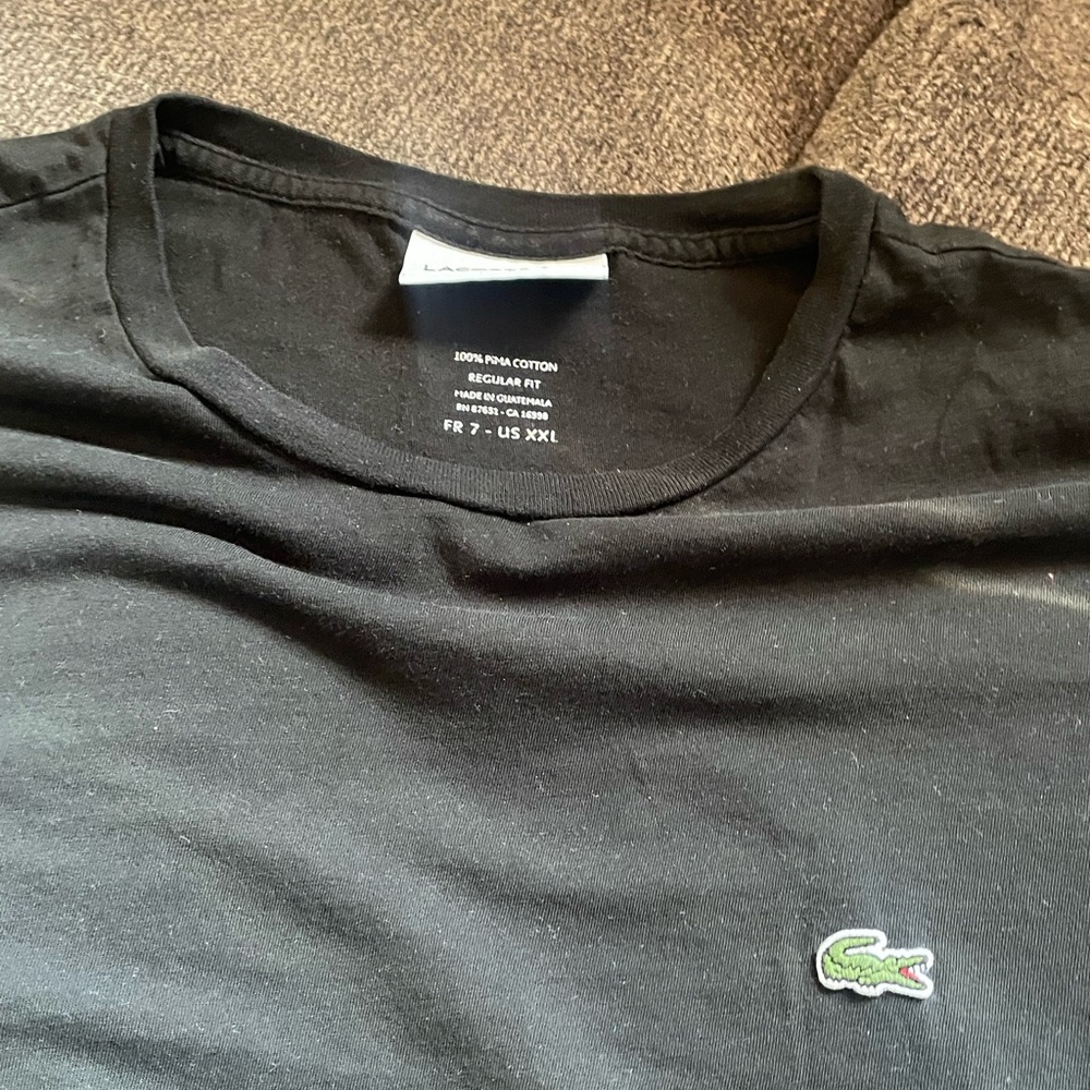 Lacoste Black Long-Sleeve Cotton Crewneck with Green Crocodile Logo